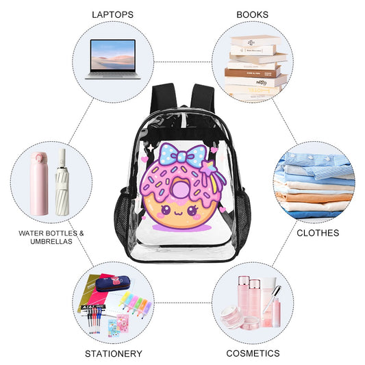Kawaii Donut Transparent Backpack 17 Inch