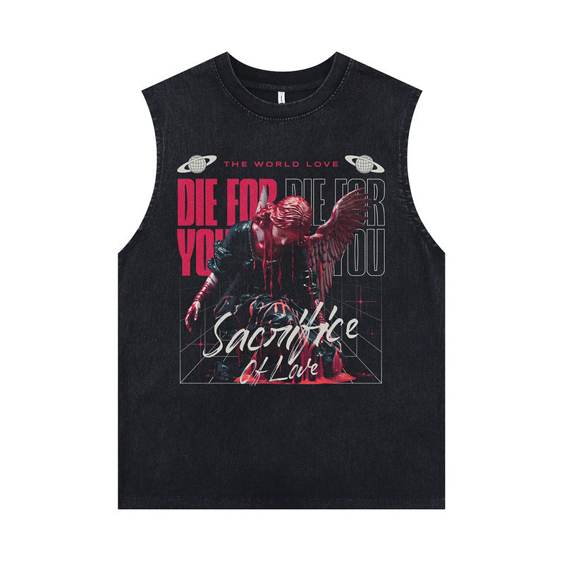 Harajuku Style Vintage Retro Print Sleeveless T-Shirt