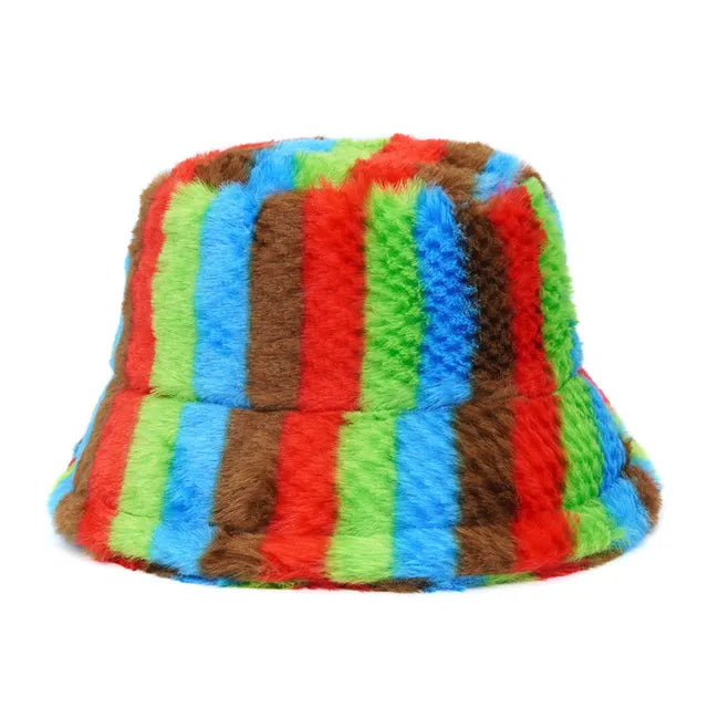 Harajuku Style Zebra Print Faux Fur Panama Bucket Hat