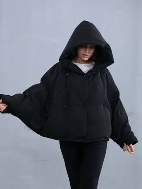 Harajuku Style Women's Oversized Down Parka - Fluffy Orange Red