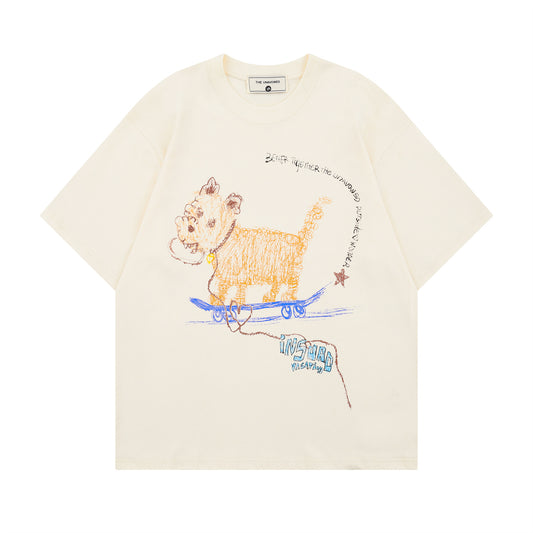 Playful Hand Drawn Dog Print T-Shirt
