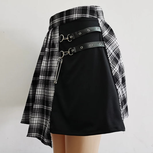 Gothic Kawaii Plaid Pleated Skirt - Harajuku Fashion