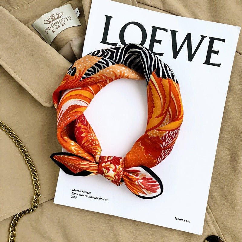 Colorful Floral Striped Zebra Mulberry Silk Scarf