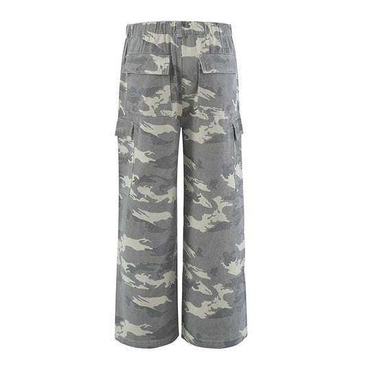 Harajuku Camouflage Wide-Leg Denim Trousers for Men