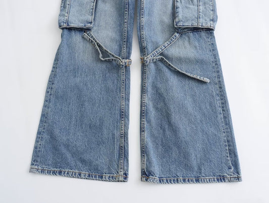 Y2K High Waist Wide Leg Denim Cargo Pants for Women
