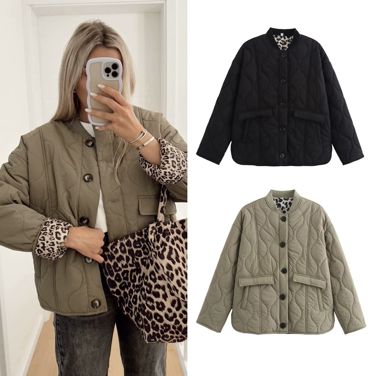 Harajuku Style Leopard Print Cotton Jacket