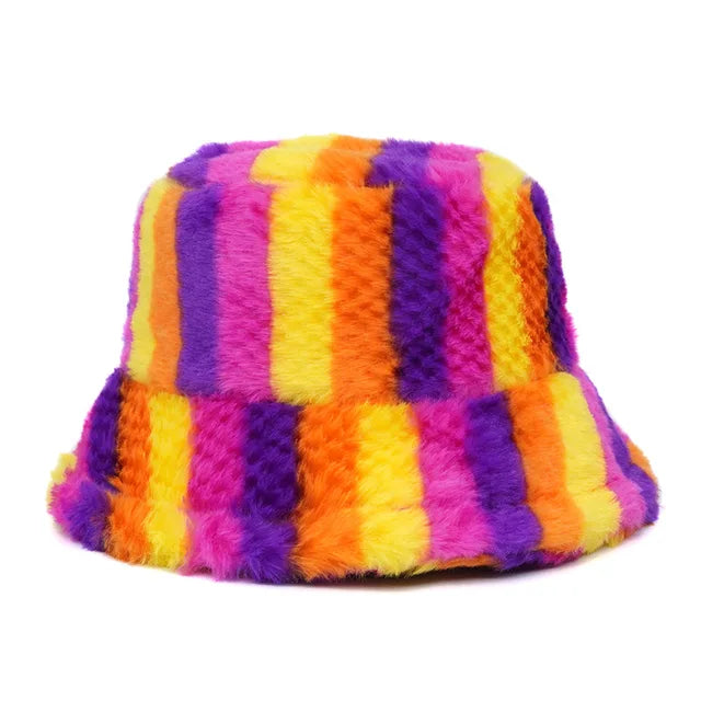 Harajuku Style Zebra Print Faux Fur Panama Bucket Hat