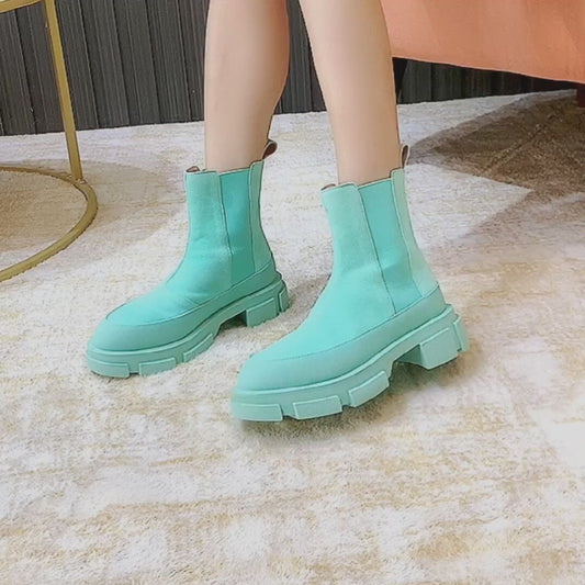 Muffin Thick-Soled Chelsea Boots - Green Suede
