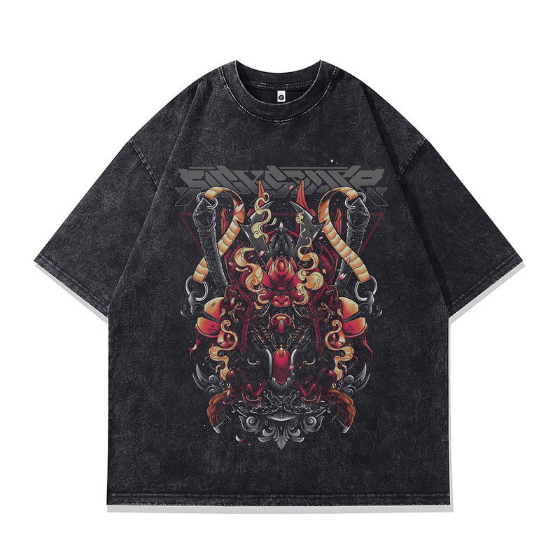 Vintage Japanese Ukiyo-e Print Cotton Tee for Men