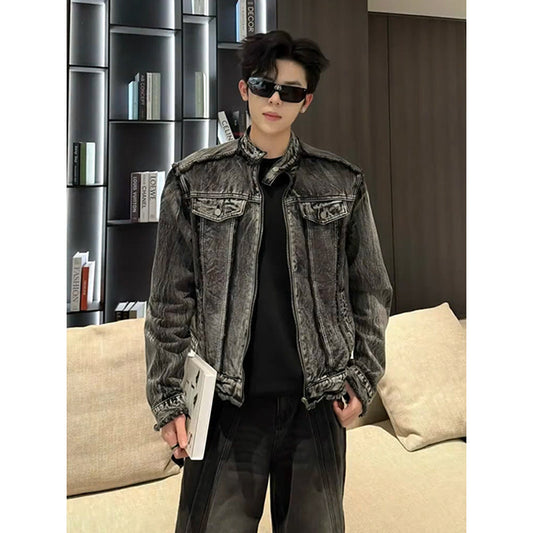 Shoulder Pad Men's Retro Washed Vintage Jacket