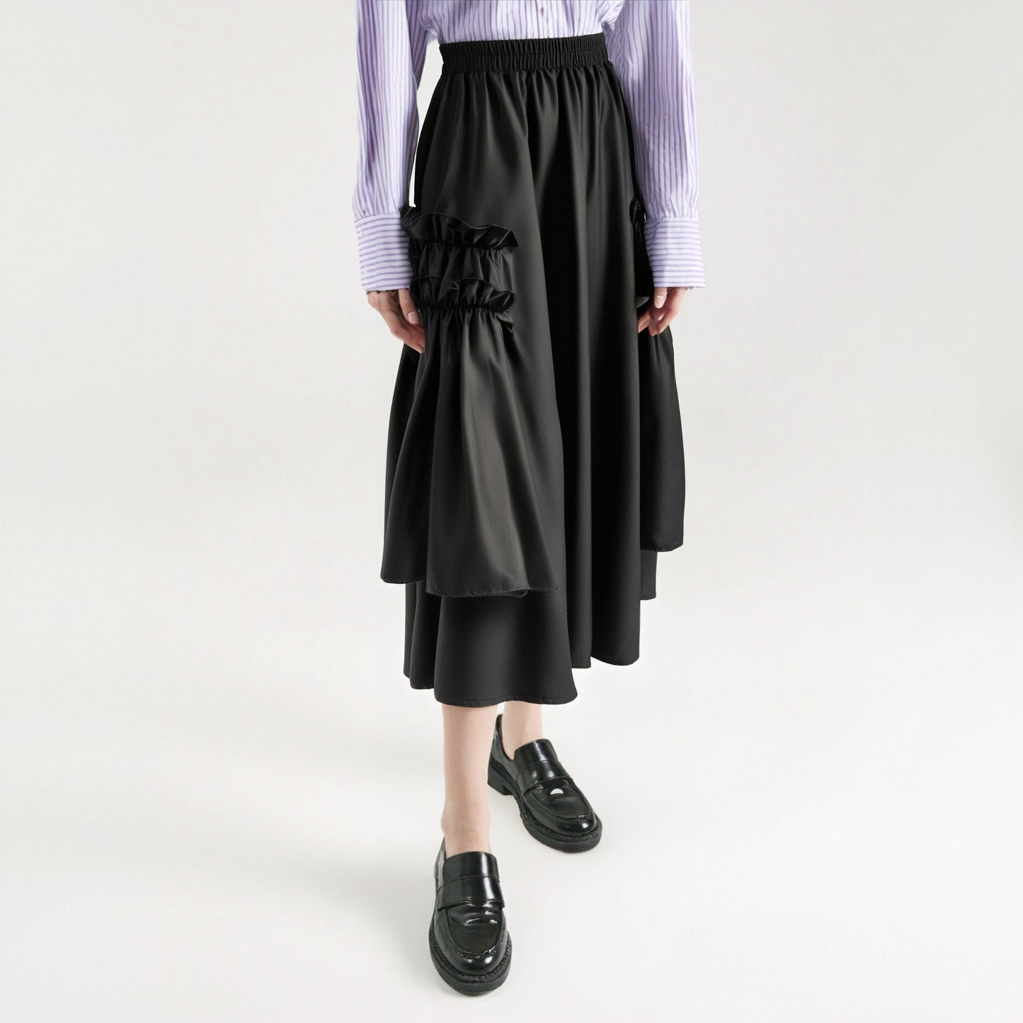 Playful Ruffle Edge Black Irregular Skirt