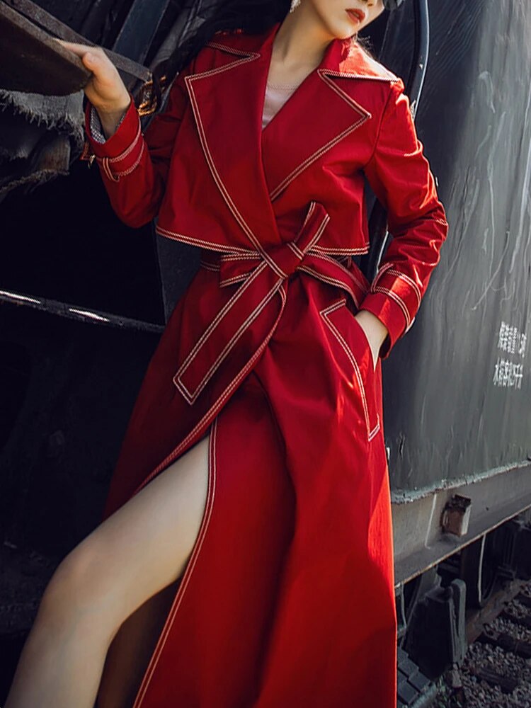 Harajuku Style Lace-Up Double Breasted Trench Coat