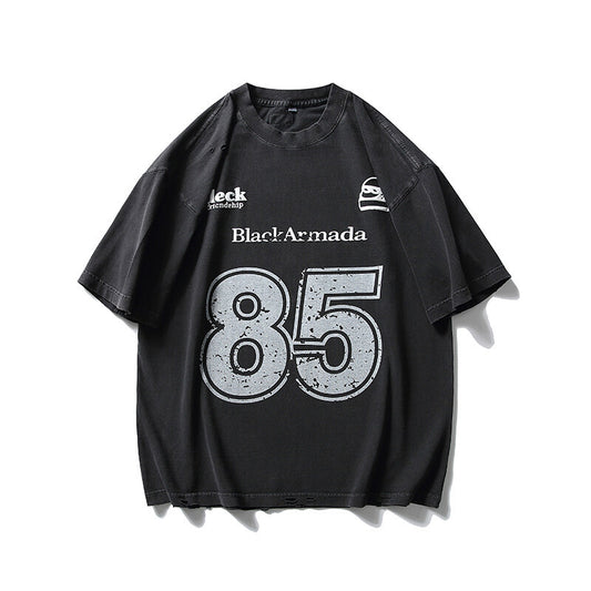 Retro Letter Printed Jersey T-Shirt - Harajuku Style