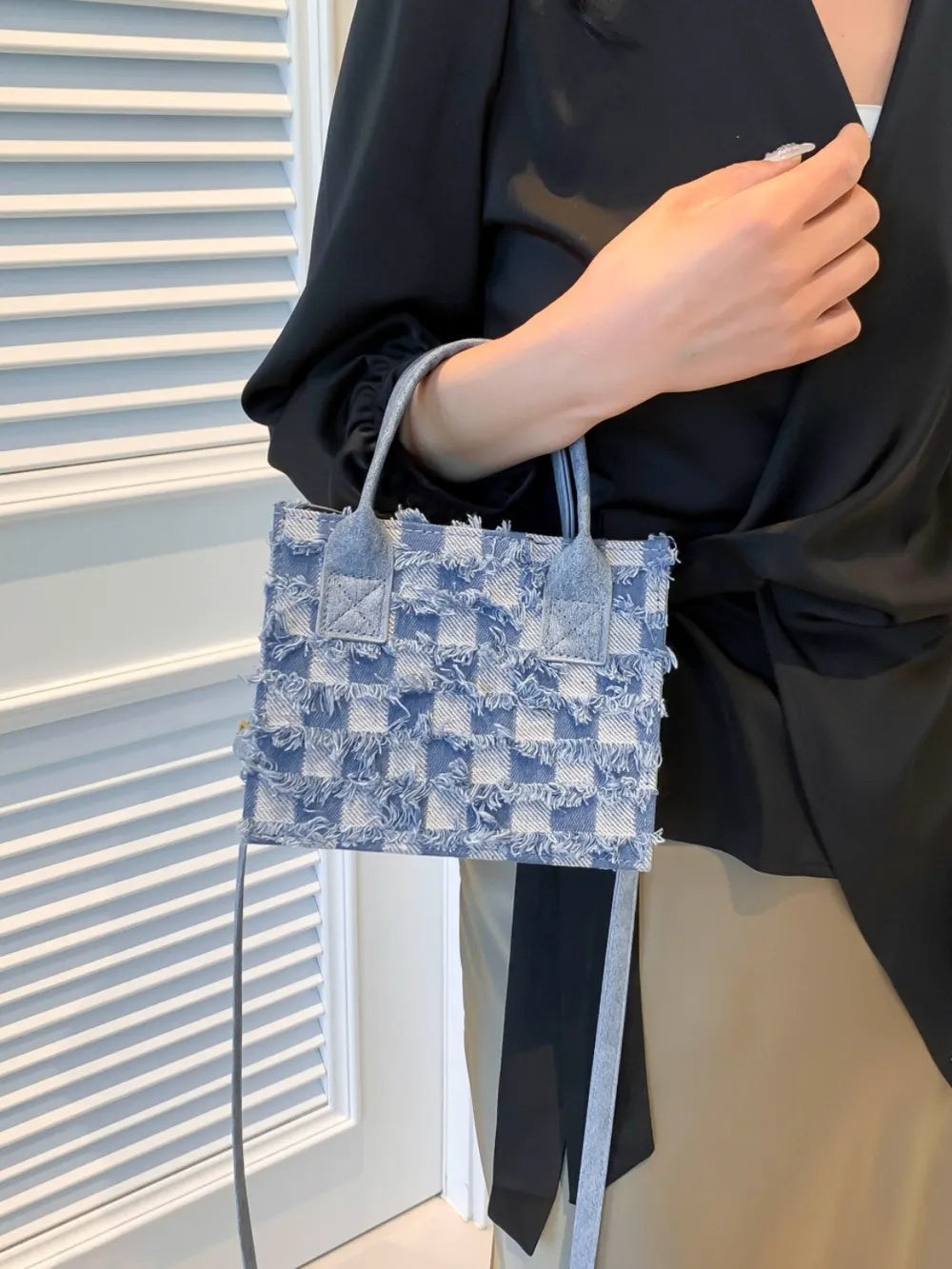 Raw Edge Plaid Shoulder Bag - Harajuku Style