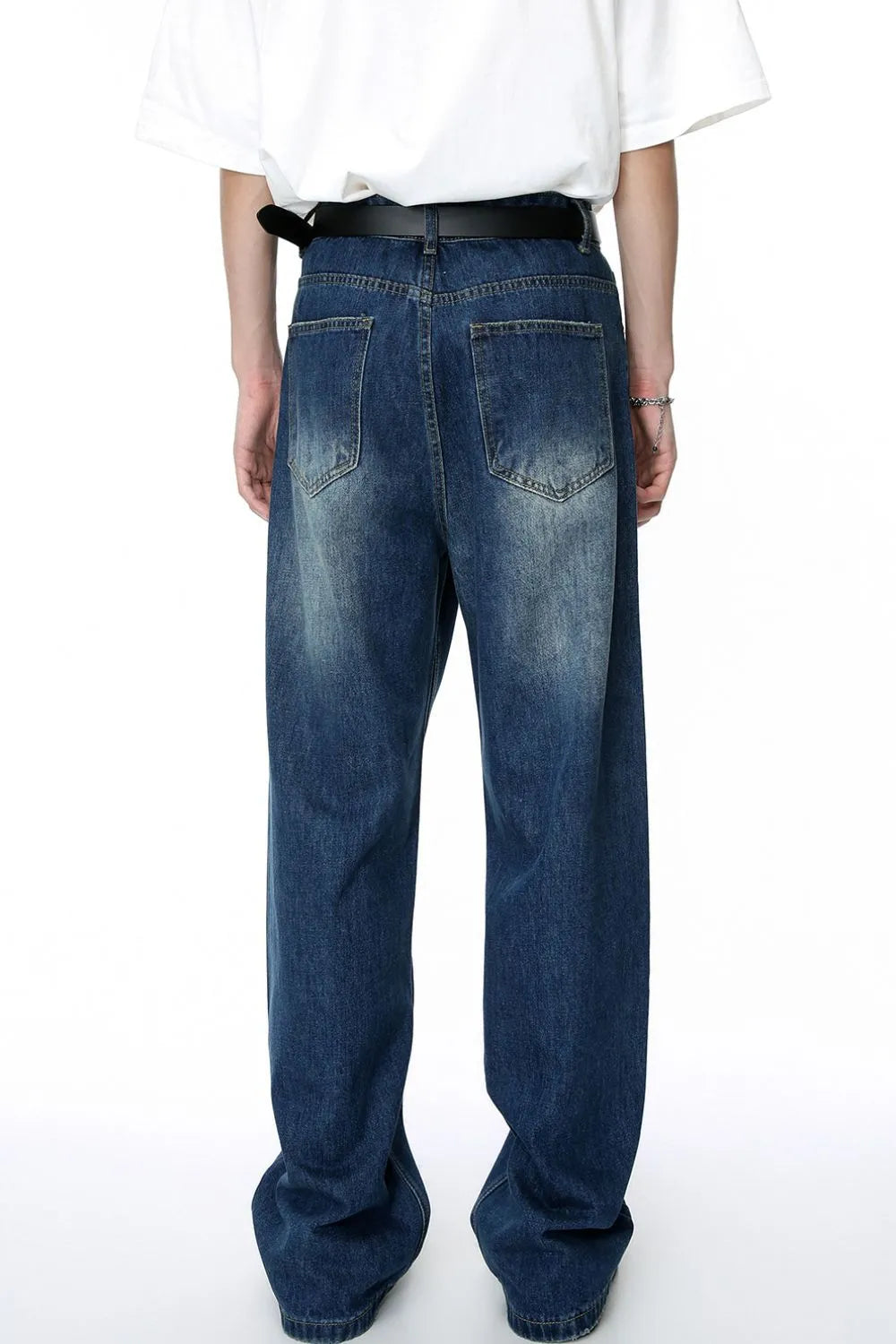 Men's Distressed Applique Straight Jeans - Harajuku Style