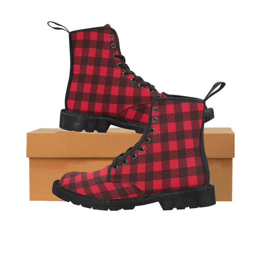 Red/Black Plaid Lumberjack Canvas Boots