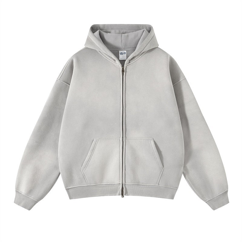 Men's Distressed Fleece Hoodie - Harajuku Style Zipper Sweatshirt