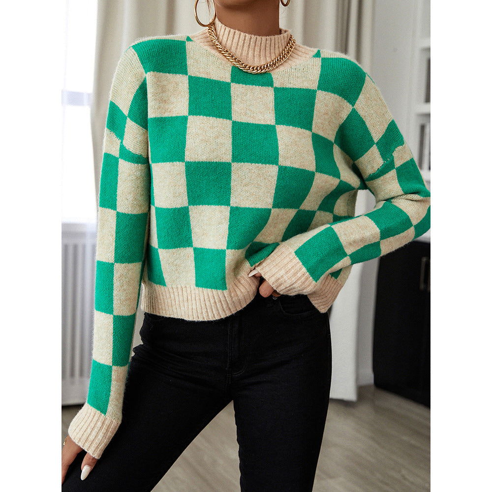 Playful Multicolor Plaid Sweater for Women