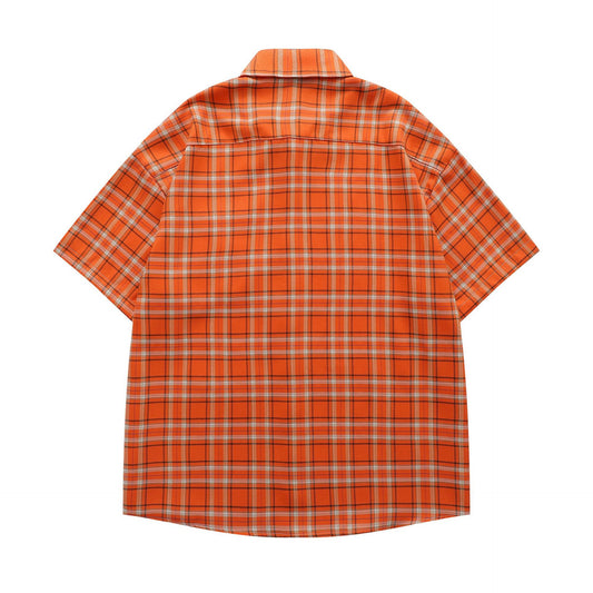 Retro Letter Embroidery Plaid Loose Casual Shirt