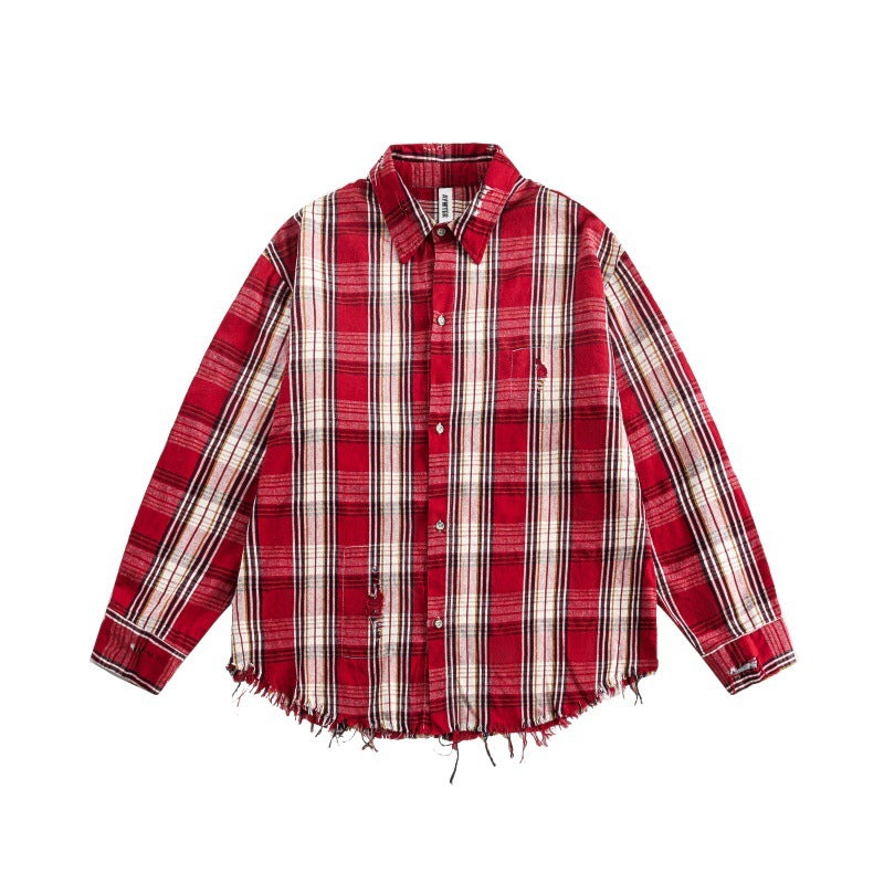 Broken Border Plaid Long Sleeve Shirt - Unisex