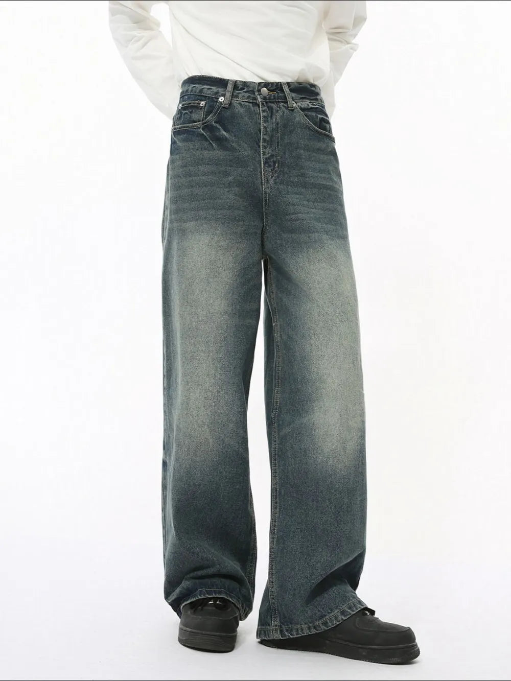 Men's Washed Wide Leg Jeans - Harajuku Style