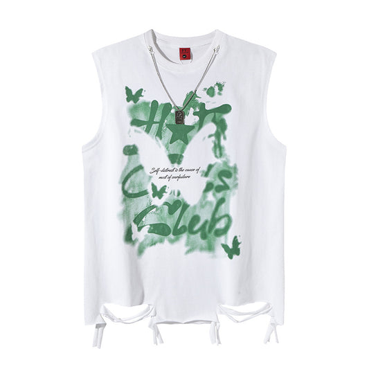 Harajuku Style Letter Print Distressed Sleeveless T-Shirt