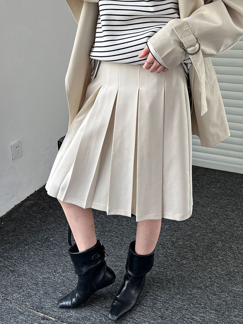 Harajuku High Waisted Woolen Pleated A-Line Skirt