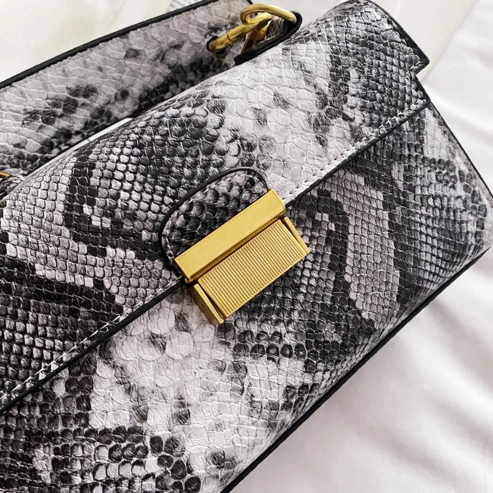 Playful PU Leather Snakeskin Print Crossbody Bag