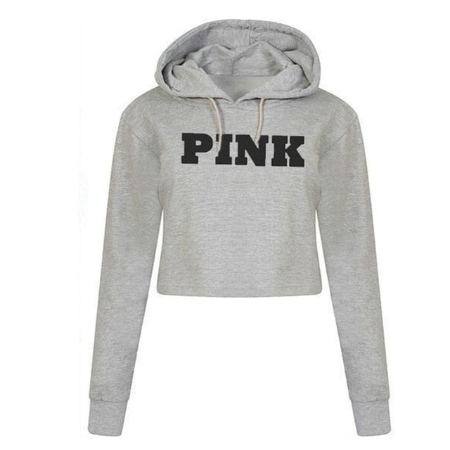 Harajuku Style Pink Cropped Oversized Hoodie for Women