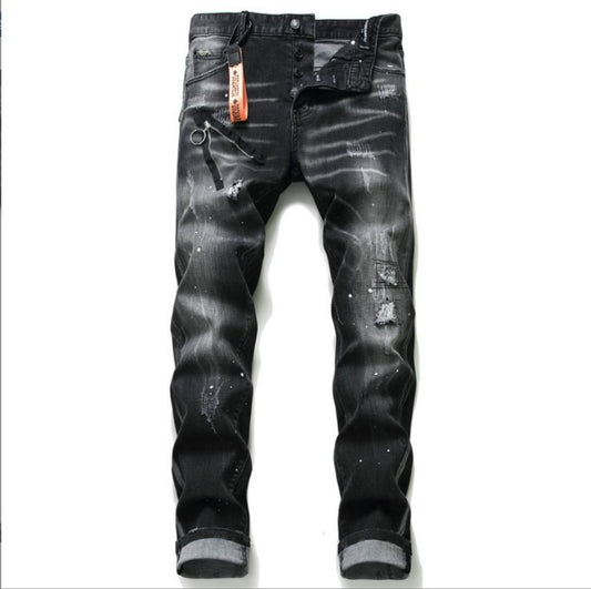 Harajuku Style Black & Gray Distressed Zipper Jeans for Men