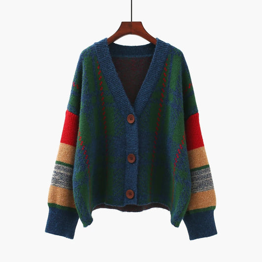 Women's Vintage Loose V Neck Cardigan - Harajuku Style