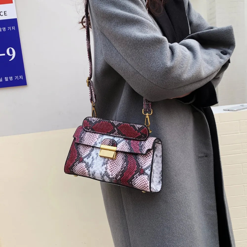 Playful PU Leather Snakeskin Print Crossbody Bag