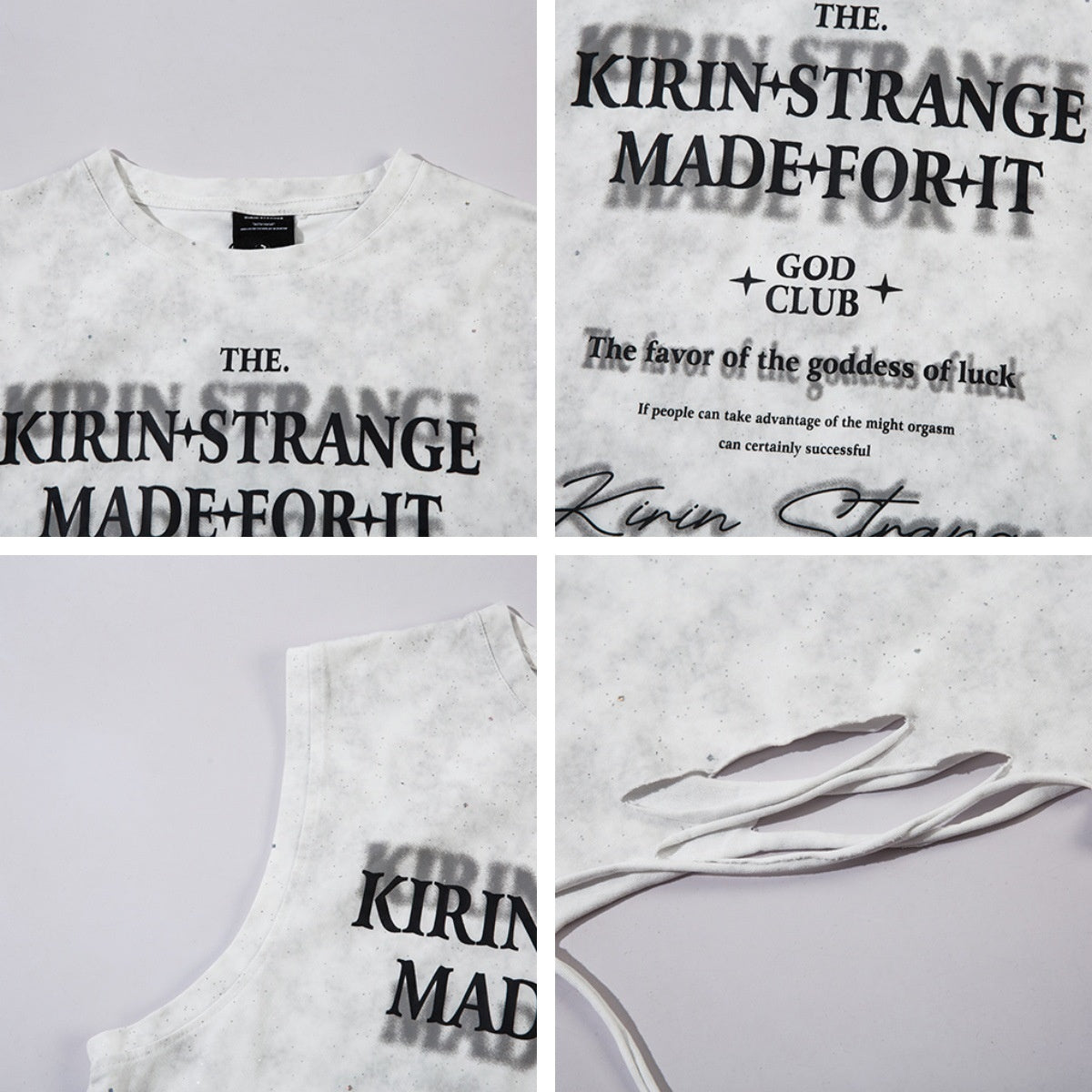 Streetwear Star-Printed Hem Distressed Sleeveless T-Shirt