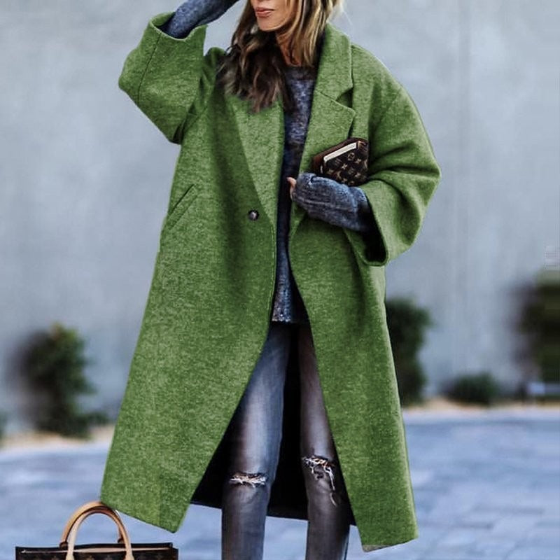 Playful Long Woolen Coat in Temperament Color