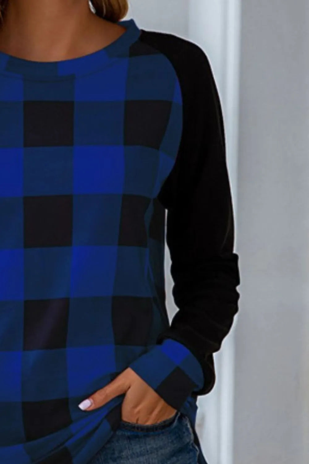 Harajuku Plaid Round Neck Long Sleeve T-Shirt