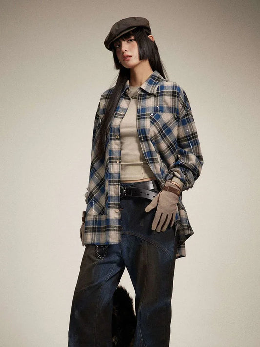 Playful Striped Plaid Long Sleeve Cardigan Blouse