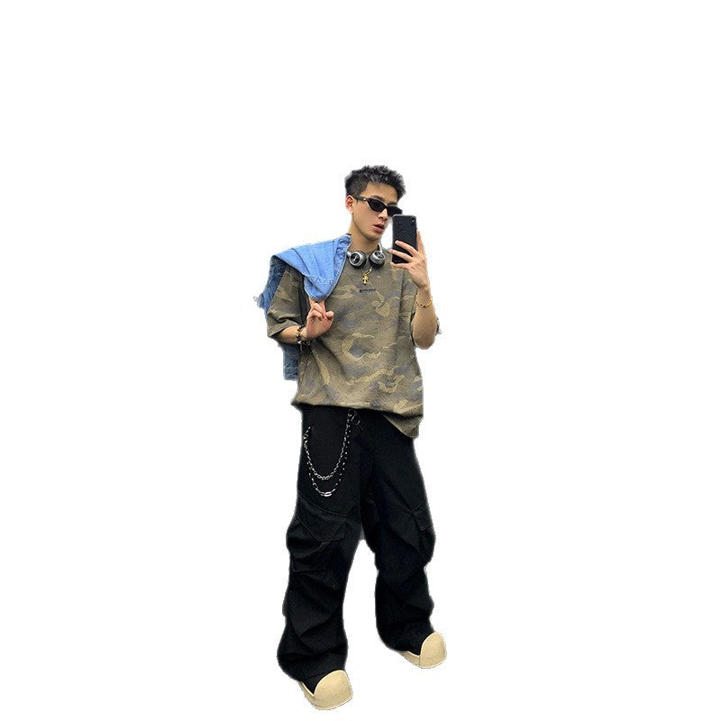 Washed Camouflage Letter T-Shirt