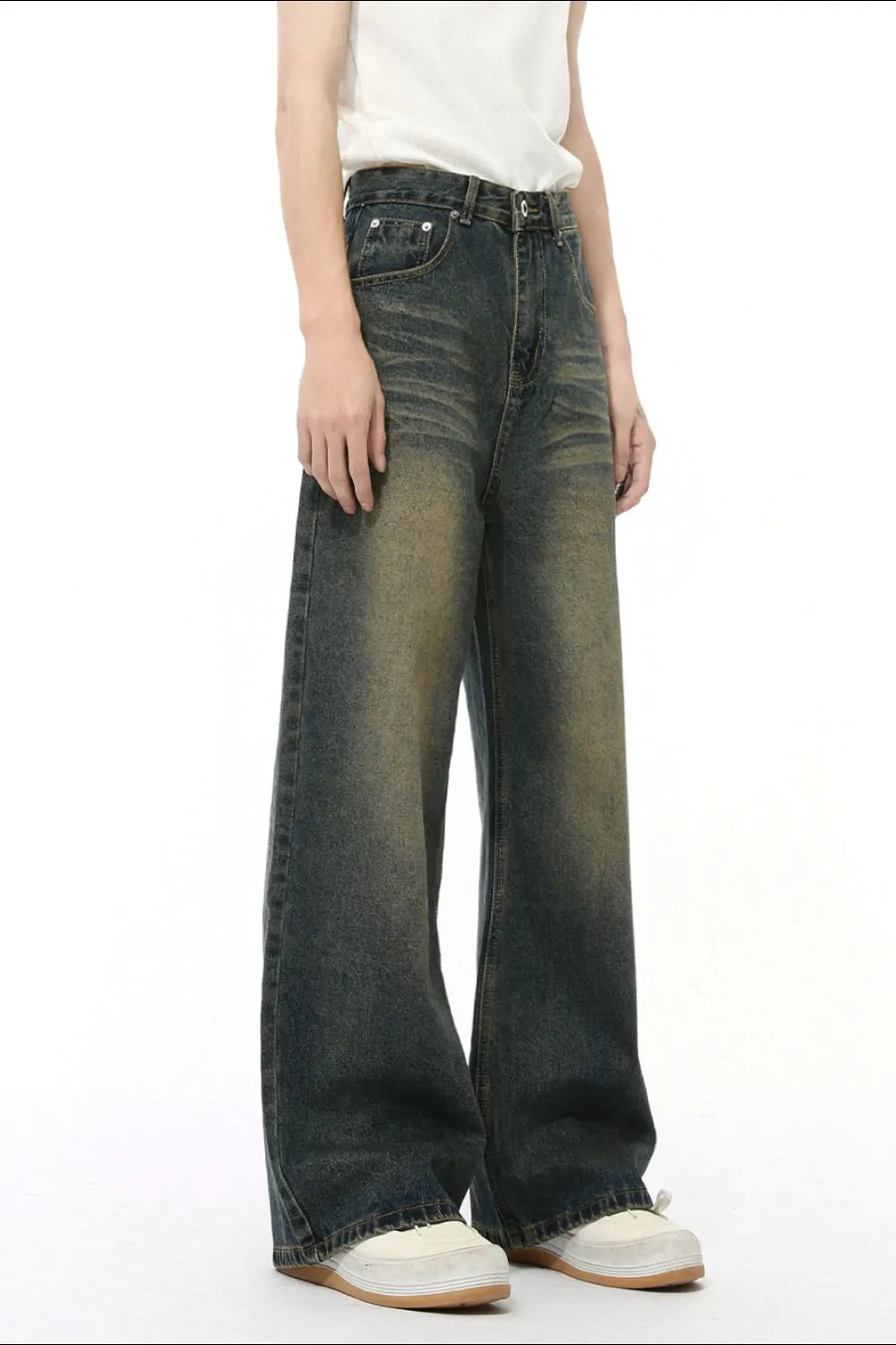 Playful Washed Cat Whisker Straight Leg Jeans