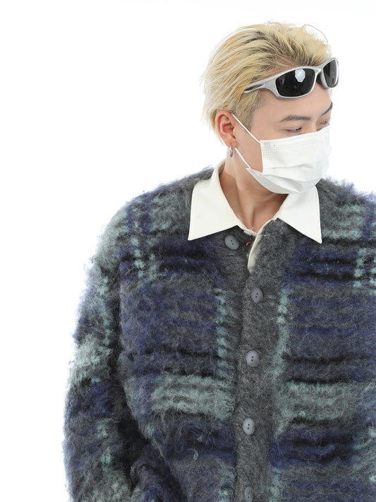 Winter Vintage Striped Green Cardigan Sweater