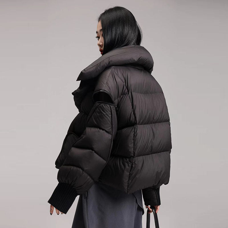 Spliced Lapel Down Jacket with Magnetic Buckle