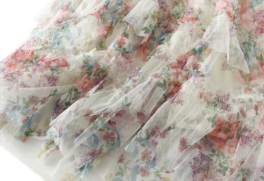 Colorful Flower Mesh Skirt - Harajuku Style