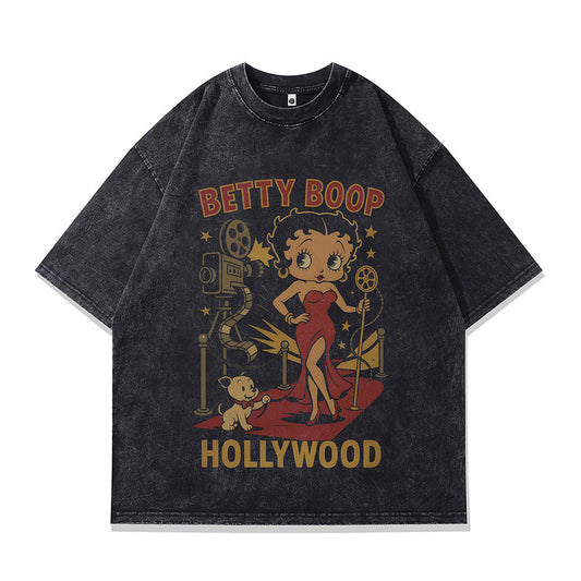 Harajuku Style Printed Couple T-Shirt - Water Washed Loose Fit