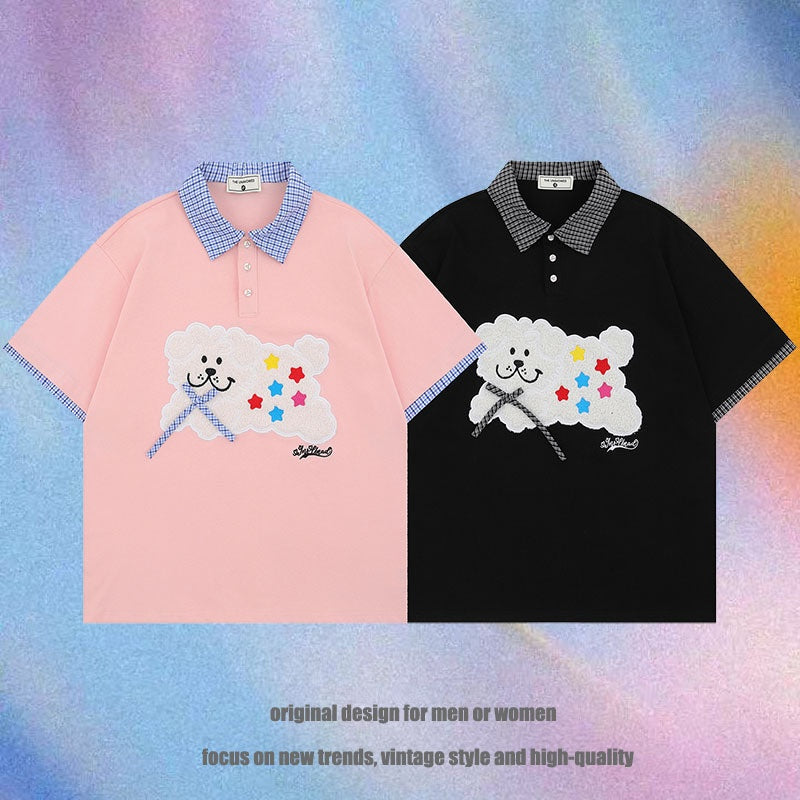Unisex Cartoon Embroidered Polo Shirt - Harajuku Style