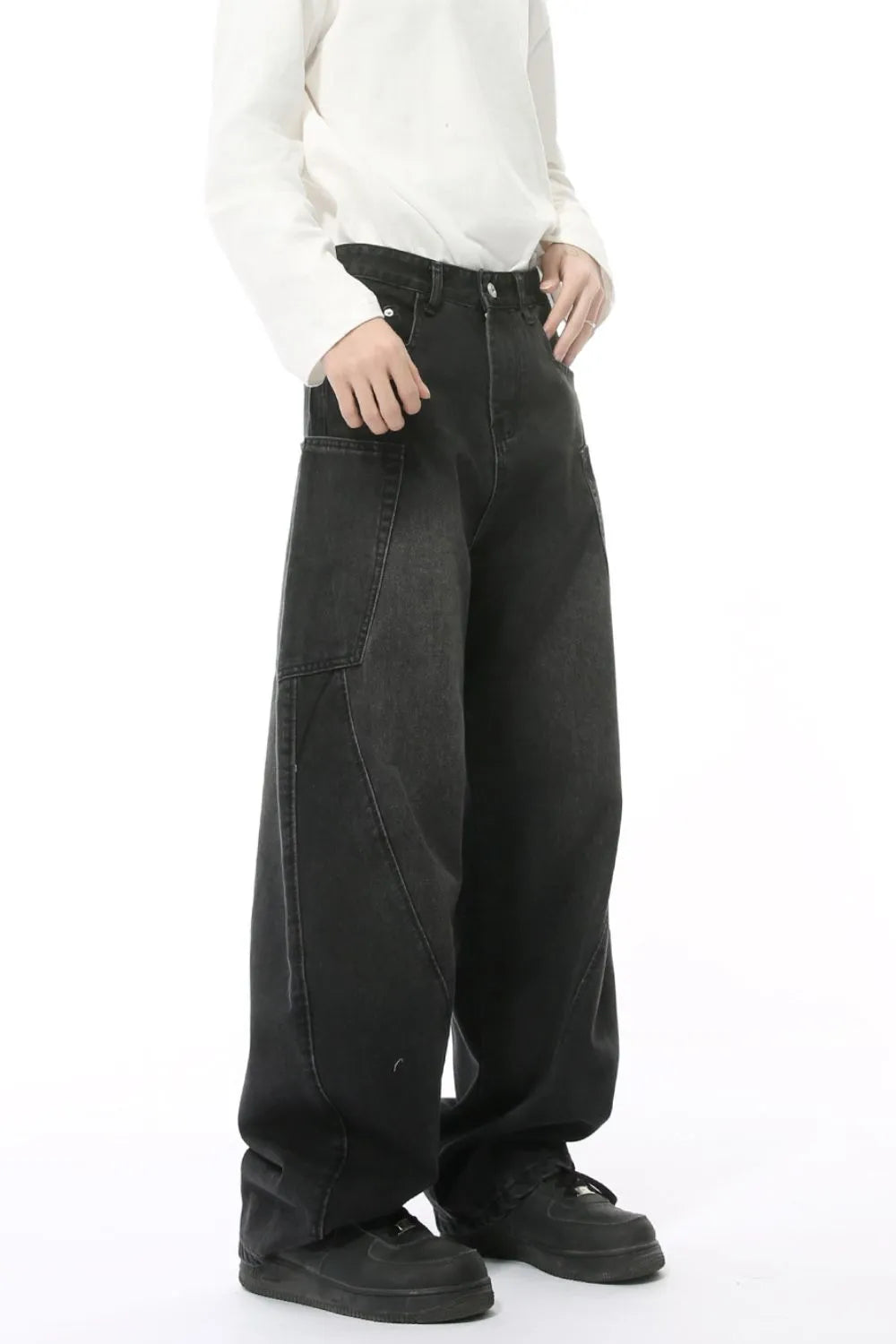 Harajuku Style Mid Rise Waist Jeans with Pockets