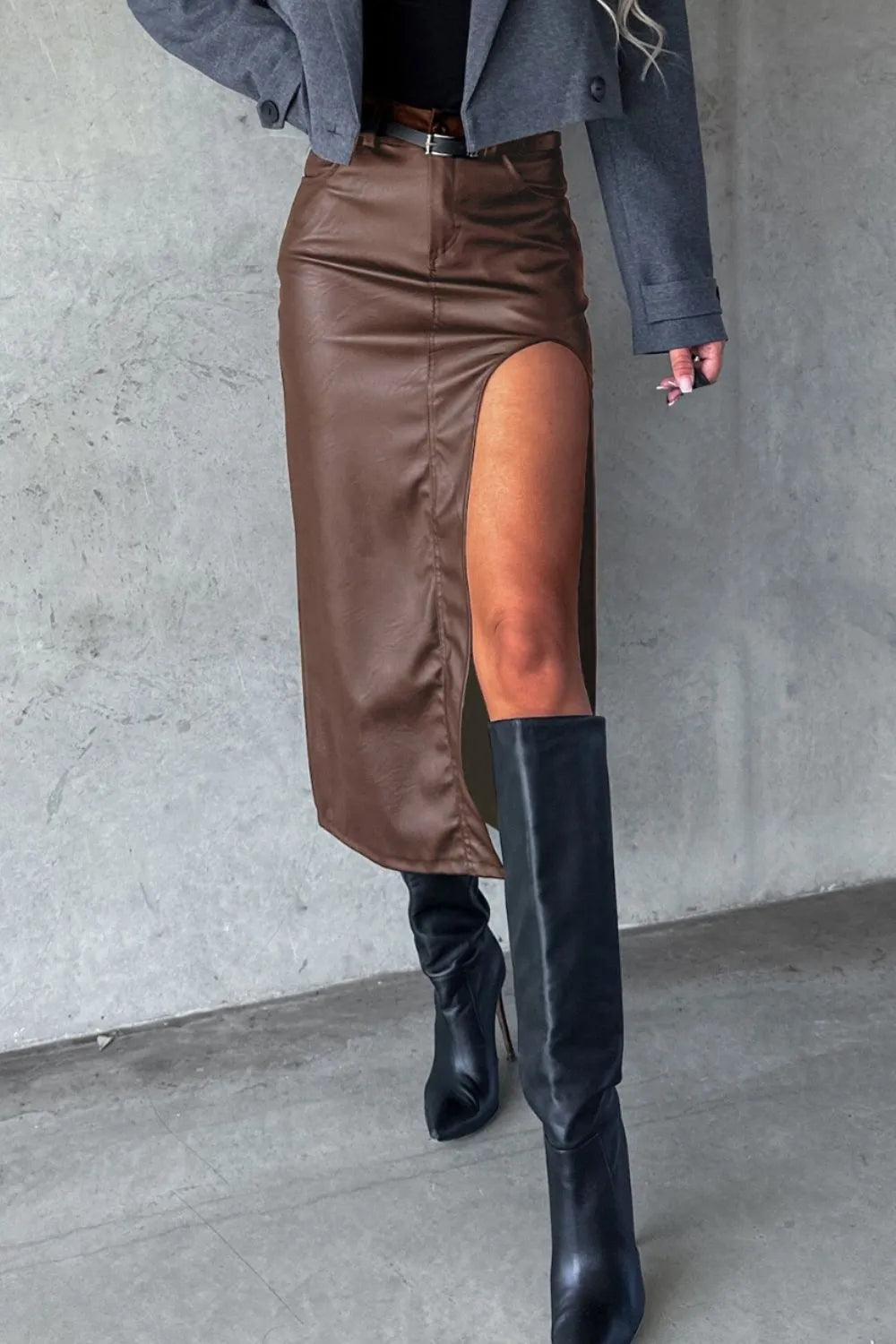 Playful Slit Midi Skirt with Pockets