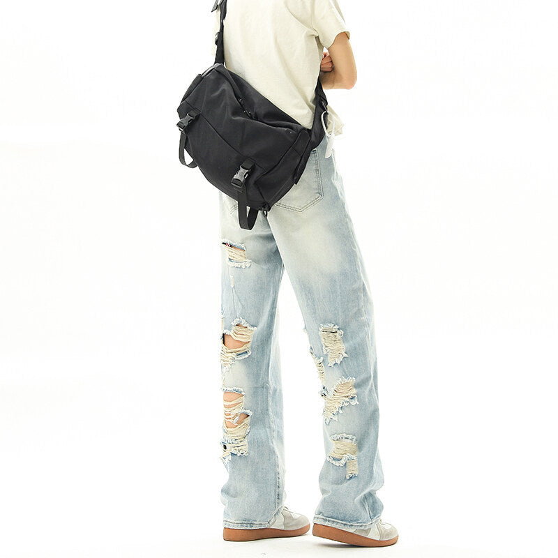 Retro Light Blue Loose Hanging Straight Leg Jeans