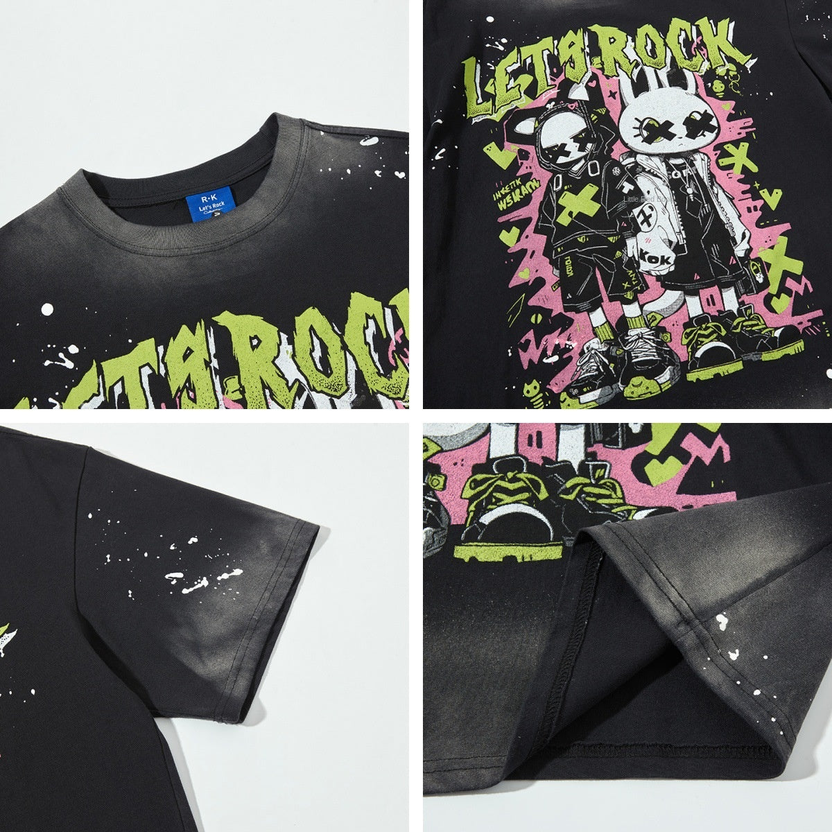 Unique Spray-Painted Rabbit Print T-Shirt for Men