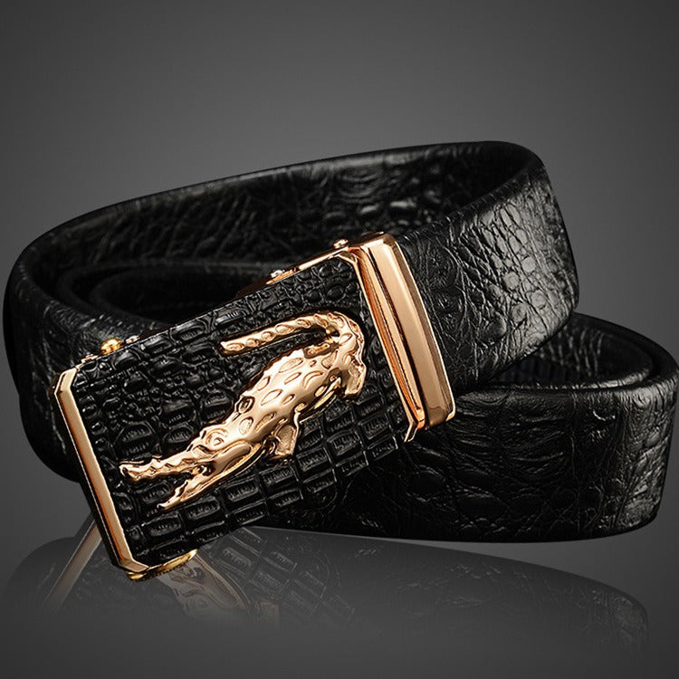 Men's Genuine Leather Automatic Buckle Belt - Crocodile Pattern