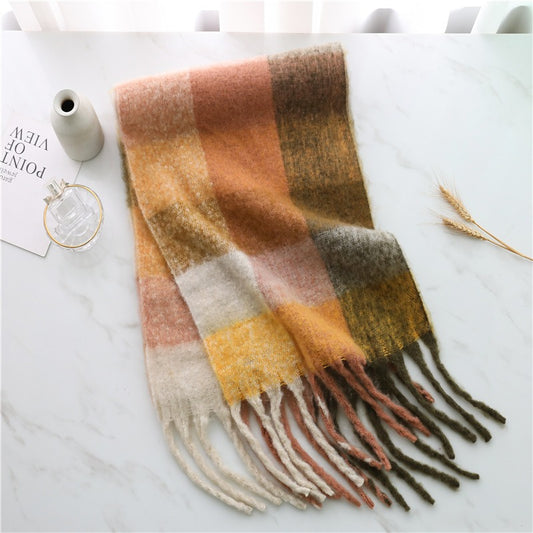 Thickened Imitation Cashmere Plaid Scarf for Women