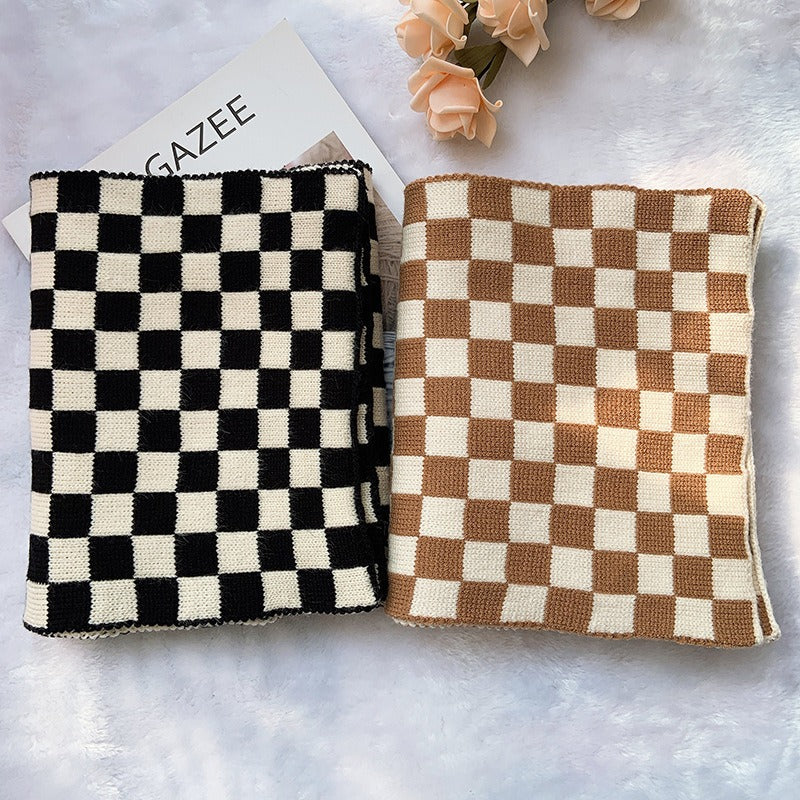 Harajuku Style Checkerboard Plaid Knitted Scarf